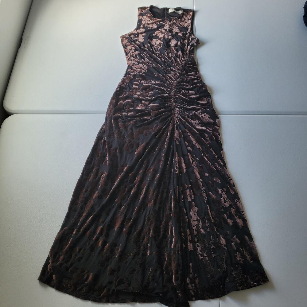 Taylor Dress Womens 4 Black Floral Velvet Ruched Evening Gown Whimsigoth